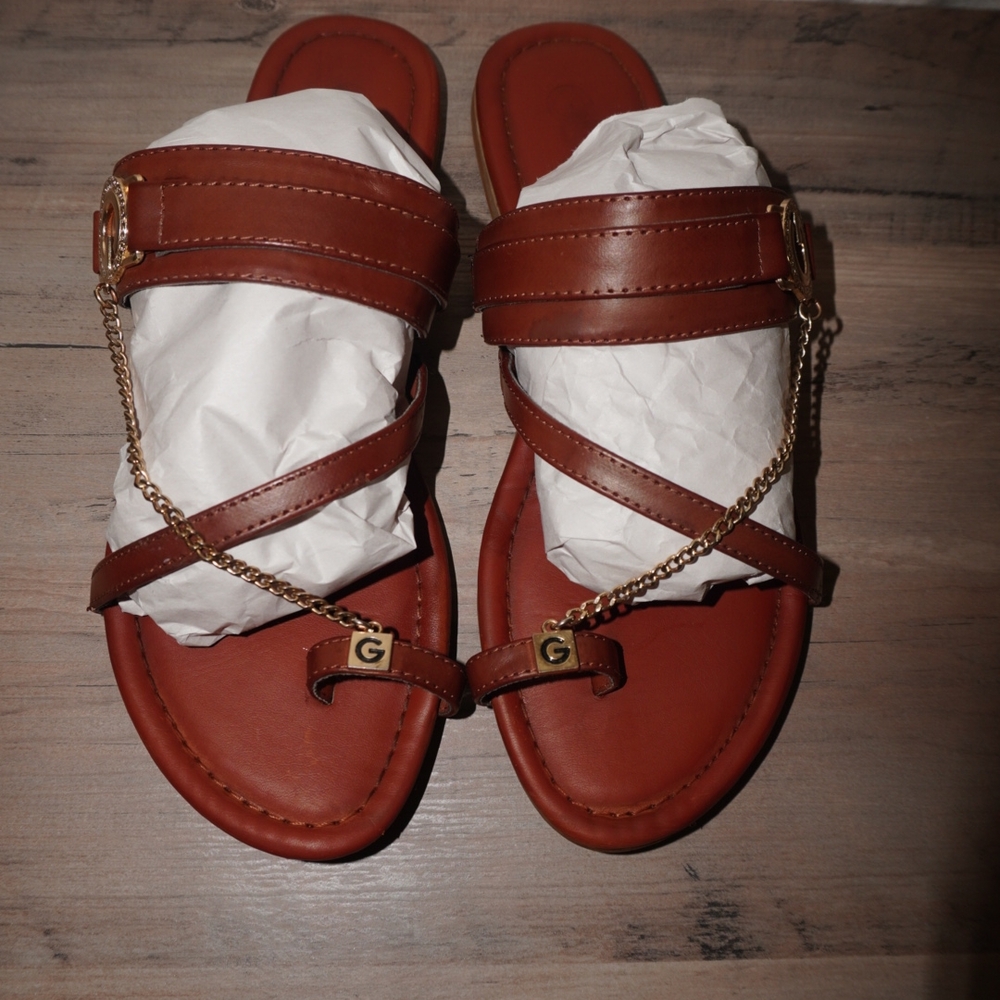 G by Guess Brown and Gold Flats with Woven Design